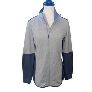 Under Armour ColdGear Fitted Full Zip Jacket Gray Navy Blue Quilted Women Medium